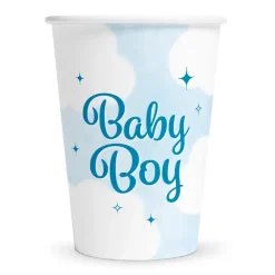 Baby Boy Papkopper (8 stk – 210 ml) – Lyseblå Kopper til Barnedåb & Baby Shower