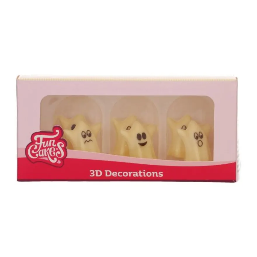 Chokoladepynt 3D spøgelser 6 stk. – FunCakes