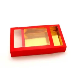 Chokolade æske / kageæske rød m. rude – 17x13x3,2 cm