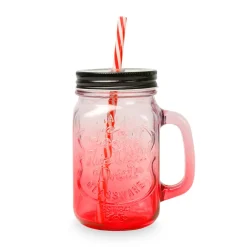 Drikkeglas med Låg og Sugerør – Rød – 450 ml