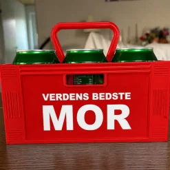 Dåseholder / Ølkasse til 6 dåser (330 ml) med teksten “Verdens Bedste Mor” – Mors Dag