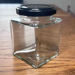 Firkantet Krydderiglas / Sylteglas med sort låg – 212 ml