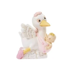 Topfigur Stork med baby lyserød 5,5 cm